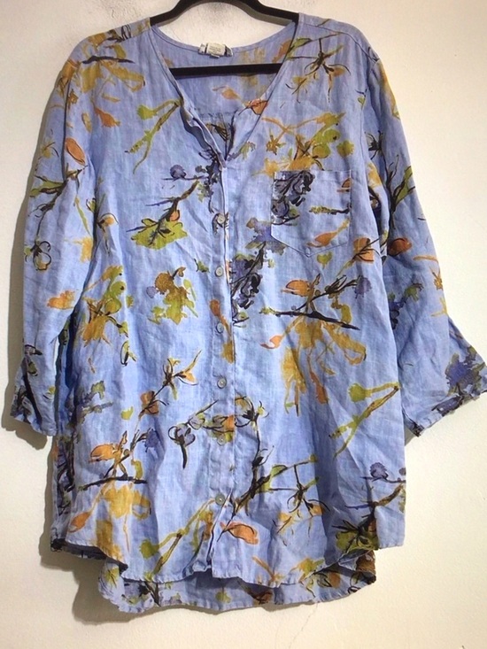 Habitat Tops - Habitat Light Blue Floral Button-Front Blouse